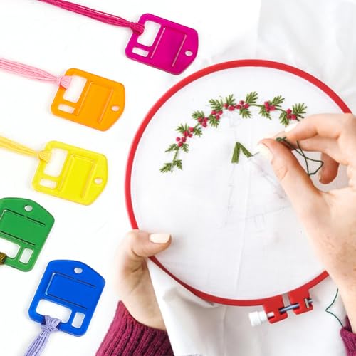 PH PandaHall 6 Colors Embroidery Floss Drops 30pcs Acrylic Embroidery Thread Bobbins Cross Stitch Thread Bobbin Winding Threads Bobbins Organizers for DIY Craft Sewing Projects Storage, 1.5x1.9 Inch - color: Yellow Red Green Blue