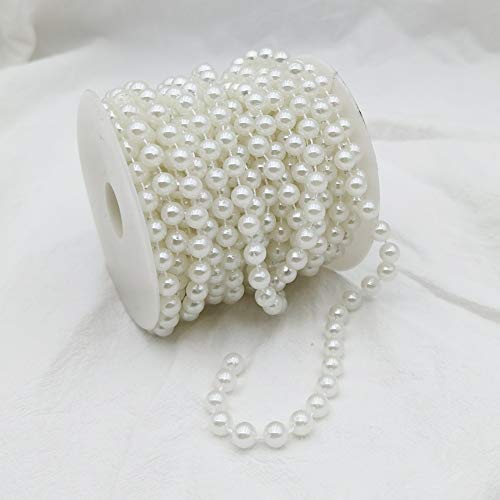 8MM Beaded Trim White Crafts Faux Pearl Beads Garland Roll Strand 33FT - color: White, size: 8mm