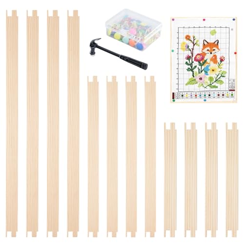 Jieting Wooden Stretcher Bars Kit with 100 Tacks, Canvas Stretcher Bars for Needlework, Embroidery, Cross Stitch, Needlepoint & Fabric Crafts Frame Set (6/10 / 14 Inch) - color: 6 / 10 / 14 Inch