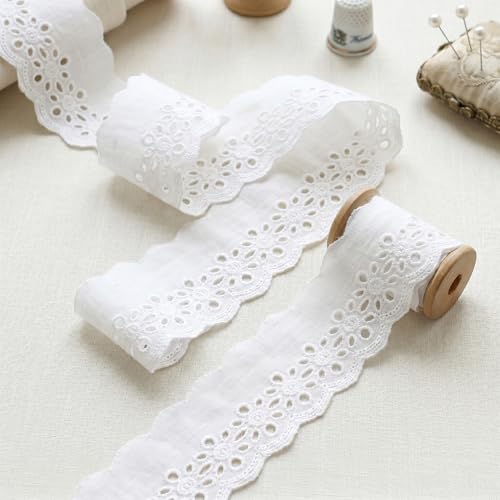 Eyelet Lace Trim 7 Yards White Cotton Lace Ribbon Embroidery Scalloped Lace for Sewing, Baby Clothes, Pets Clothes - color: 5#