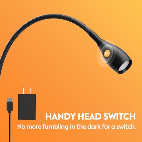 acegoo Minimalist Clip On Reading Light, Head Switch Headboard Book Lamp - color: Black