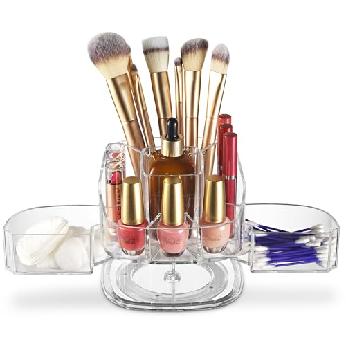 Masirs Small 360 Rotating Makeup Organizer, 5 Compartments, Square Clear - color: Square Clear