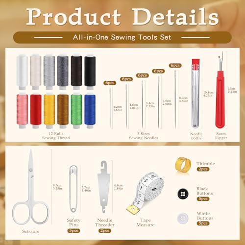 SHWAKK Sewing Kit for Adults, Stainless Steel Needles for Hand Sewing - size: 65pcs