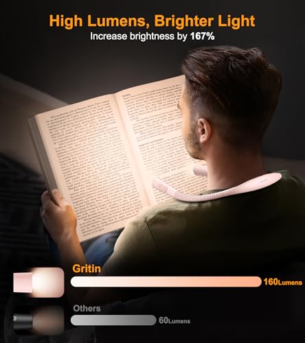 Gritin Book Light, Eye Caring 4-Color&5-Brightness Neck Light Reading Light - color: Pink, size: Upgraded