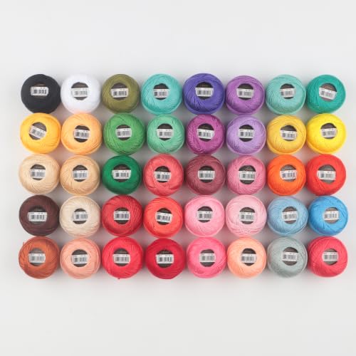 Double Mercerized Egyptian Long Staple Cotton Pearl Thread Size 8 40 Balls/Set 87 Yards per Ball Rainbow Color Embroidery Thread for Hand Embroidery, Sashiko, Crochet, Knitting (40 Colors-1) - color: 40 Colors-1