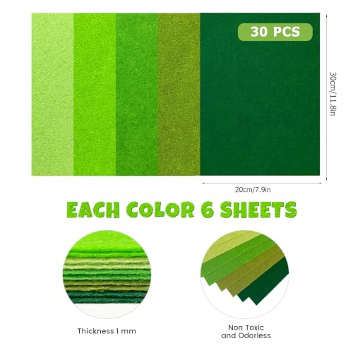 30Pcs Stiff Felt Sheets, 1mm Thick Felt Fabric Squares for Sewing & DIY - color: Dark Green Series