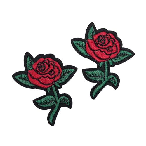 Rose Flower Embroidered Hot Melt Patch Cover Shoes Decoration Patch (2pcs Leaves Rose) - style: 2pcs Leaves Rose Patches