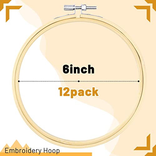 GIEMSON Embroidery Hoop 6 Inch 12 Pieces Embroidery Hoops Bamboo Circle Cross Stitch Hoop for Embroidery Art Craft Sewing - size: 6 inch