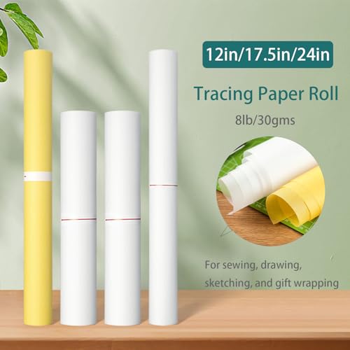 SEMLEART Tracing Paper Roll,24-inch x 50yard，White Translucent Vellum,Pattern Paper for Sewing, Drawing, Sketching, Gift Wrapping - color: 01-White, size: 24-inch x 50yard Roll