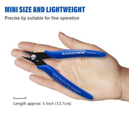 KAIHAOWIN Micro Wire Cutters with Spring, 2 Pack, 5 inch Precision Mini Flush Cutters Bulk, Nippers, Flush Cutting Pliers, Wire Snips, Small Side Cutters for Electronics Crafts Jewelry-Blue - size: 2 Pack