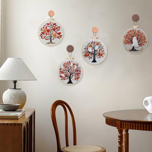 LB 4-Pack Halloween Embroidery Kit, Fall Hand Embroidery Kit for Beginners - color: Orange Red