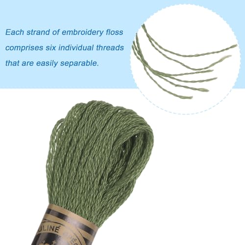 HARFINGTON 12 Skeins Embroidery Floss 8m Each Egyptian Long Fiber Cotton Cross Stitch Thread 26S/2x6 for Embroidery Projects Bracelet, Dark Green - color: Dark Green