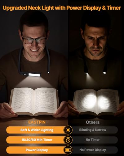 Upgraded Book Light with EVA Case, Neck Light with Power Display - color: Dark Black + Storage Case
