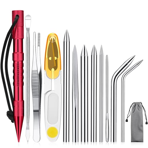 Ferraycle 12 Pcs Paracord FID Knotters Tool Set Stainless Steel, Red - style: Red