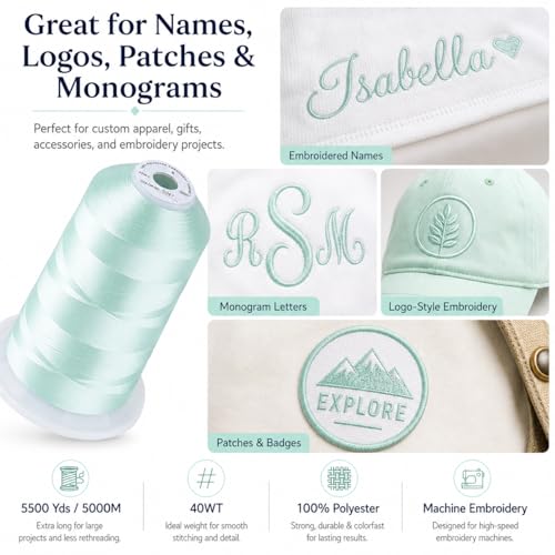 Simthread Embroidery Thread 5000M 40WT Polyester, Light Seafoam S047 - color: LightSeafoamS047