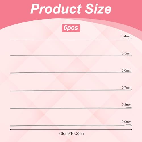 6 Pcs Beading Needles for Jewelry Making, 6 Thickness Styles Bead Spinner Needles Long Straight Beading Thread Needle Needle-Free Beadings Supplies for Beaded Bracelets (0.4/0.5/0.6/0.7/0.8/0.9 m)