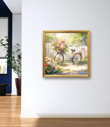 Leczany Cross Stitch Stamped Kits Patterns Craft Kit Needlepoint Full Range of Embroidery Starter Kits Beginners for DIY 11CT 3 Strands | Bicycle and Flowers 16.5×16.5 inches - color: 11CT Stamped kits,Bicycle and Flowers 16.5×16.5 inches