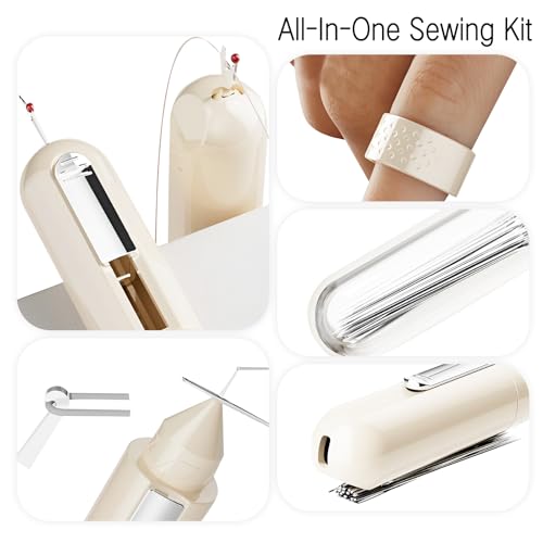 Magnetic Needle Case(Set of 2)–Portable Sewing Kit with Magnetic Needle Holder,Threader,Seam Ripper,Sewing Needles&Thimble|Compact Lipstick-Sized Design Sewing Notions