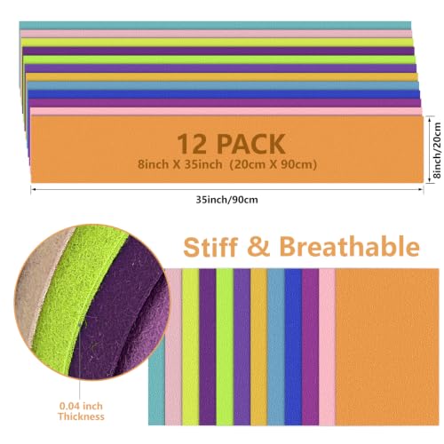 12 Rolls 8"x35" Large Stiff Felt Sheets, 1mm Felt Fabric Sheet for Crafts - color: Vivid Pastel Series