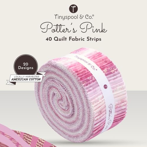 Tinyspool & Co.'s Twirlie Roll 40 Precut Quilting Fabric Strips for Quilting Supplies, Crafting, Sewing, Soft Cotton Strip for Blanket, Rug, Upholstery, Home Decor, and Purse Making, Potter’s Pink - color: Potter's Pink