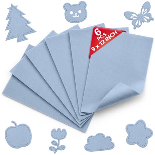 Dusty Blue Soft Felt Sheets for Crafts, 9" x 12", 1.6mm Thick, 6 Pcs - color: Dusty Blue