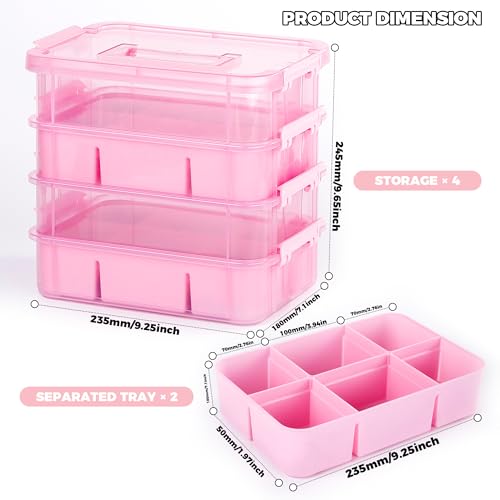 CraftGenes Art Supply Storage Organizer, 4-Tier 10 Qt Box, 2 Trays, Pink - color: Pink