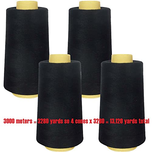 Superpunch SuperSew Polyester Thread, 4 Cones of 3000 m, Black 3000 - color: Black 3000
