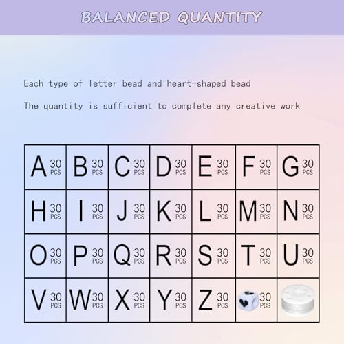 Amaney 810pcs Square Letter Beads 6x6mm Acrylic Alphabet Letter Beads White with Black Letters for Jewelry Making Bracelets Necklaces Key Chains - color: White&Heart, size: 6x6mm