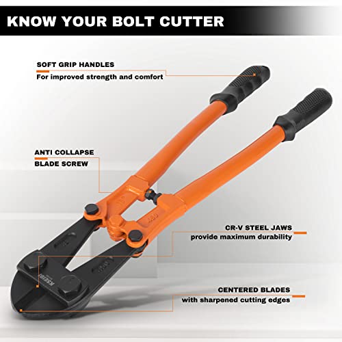 KSEIBI 141595 Bolt Lock Cutter Hand Jaws Blades Chain Wire Fence Cable Rebar Wire (36 Inch-900MM) - size: 36 Inch-900MM