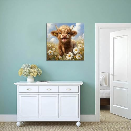 Stamped Cross Stitch Kits for Beginners Adults-Highland Cow,14x14in - color: cross stitch-Cow