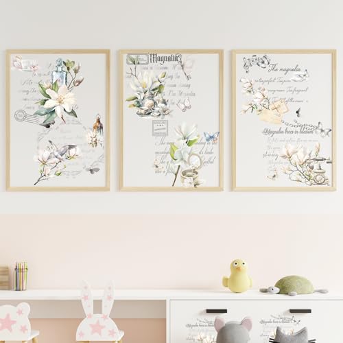Wxiben 16 Pcs Magnolia Floral Rub on Transfers for Crafts and Furniture - style: White Magnolia