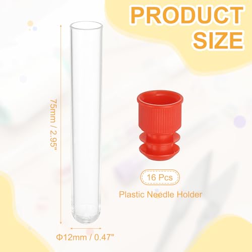 PATIKIL 3" Length Plastic Sewing Needle Storage Holder, 16 Pcs Portable Embroidery Needle Clear Pin Toothpick Storage Tubes Case for Craft Knitting, Red - color: Red, size: 3"
