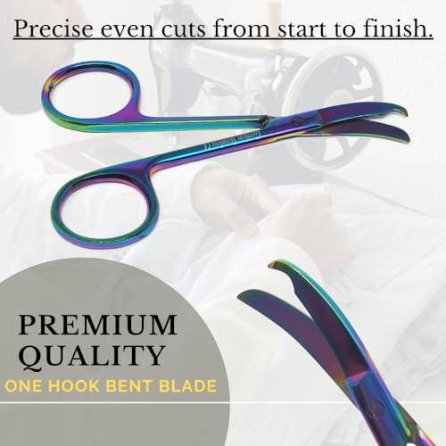 Small Scissors all Purpose, Sharp Mini Detail Craft Shears with Precision Angled One Hook Tip Design, Ideal for Thread Cutting, Sewing, Knitting, Embroidery, Stainless Steel Snips (Multicolor - 3.5") - color: Multicolor - 3.5"