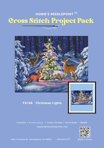 Howie's Needlepoint Cross Stitch Kits, 14CT Pre-Printed Pattern Embroidery Set Needlework, Full Range of Stamped Starter Kits(Christmas Lights, 17.32 x 13.78 inch) - color: Christmas Lights