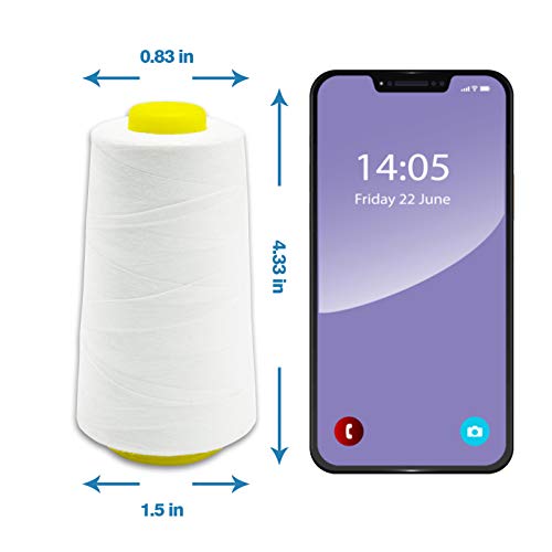 White Serger Thread, All-Purpose Thread for Sewing, Polyester, 4 Cones of 3000 Yards Each Spool for Sewing Machine - color: 4 white
