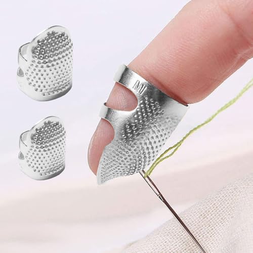 2 Pack Adjustable Metal Sewing Thimbles S+M – Finger Protector for Quilting Embroidery Needlework and DIY Craft Safety Use - color: 2 Silvery