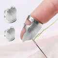 2 Pack Adjustable Metal Sewing Thimbles S+M – Finger Protector for Quilting Embroidery Needlework and DIY Craft Safety Use - color: 2 Silvery