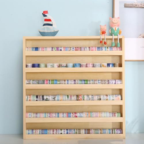 6 Layers Wood Washi Tape Box Organizer Storage with Hanging Hook,Masking Tape Desktop Tape DIY Sticker Roll Tape Cutter Holder Storage,Divider Closet Container Holder for Sewing,Thread - color: 6 Layers