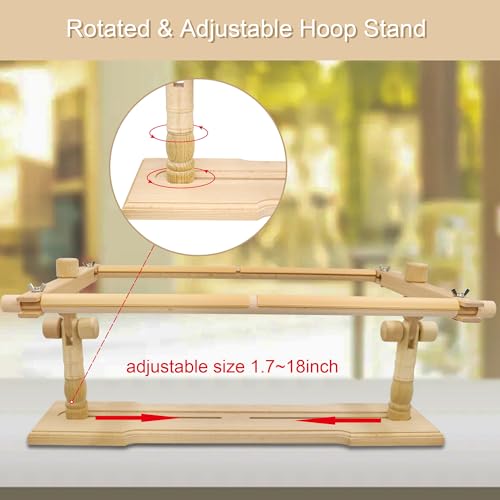 Embroidery Frame Stand - Adjustable Cross Stitch Scroll Frame, Beech Wood Quilt Frame Needlepoint Holder Floor Table Lap Stand Embroidery Hoop Holder for Stitching Sewing Craft