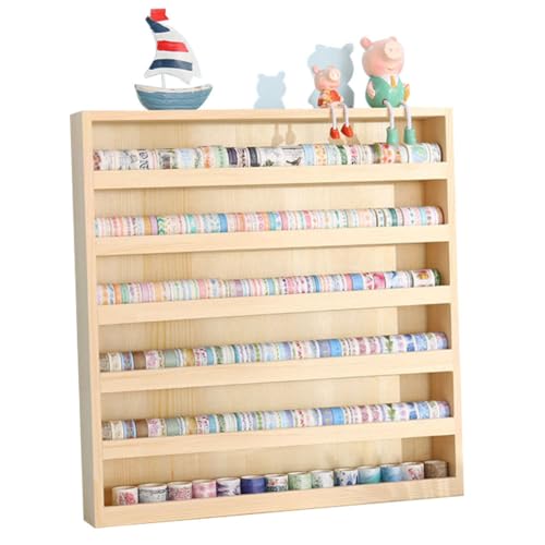6 Layers Wood Washi Tape Box Organizer Storage with Hanging Hook,Masking Tape Desktop Tape DIY Sticker Roll Tape Cutter Holder Storage,Divider Closet Container Holder for Sewing,Thread - color: 6 Layers
