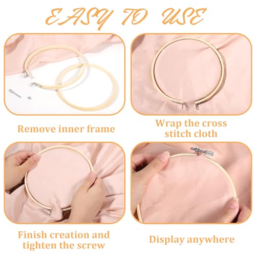 2 Pieces Embroidery Hoops, 4" and 6" Round Embroidery Hoops Round Bamboo Cross Stitch Hoop Frame Hoop for Sewing Home Crafts and Ornaments