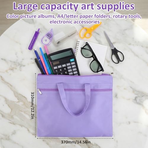 14.5x12 Inch Zippers Needlepoint Project Bag with Handle Reusable Double Pocket Zipper Pouch Foldable Oxford File Bag Mesh Zipper Pouch A4 Size for Puzzles Books Office Travel Shopping 1 PCS (Purple