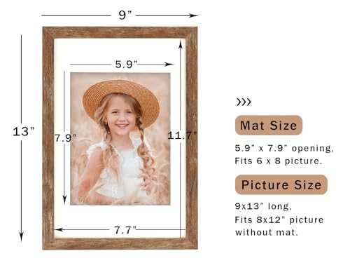 8x12 Picture Frame Wood Display Picture 6x8 with Mat Vintage Brown - color: Brown, size: 8x12