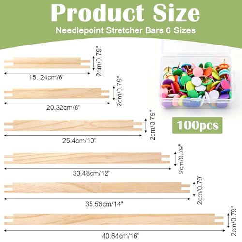 Wood Stretcher Bars 24Pcs 6-16Inch Cross Stitch Needlepoint Kit w Tacks & Remover