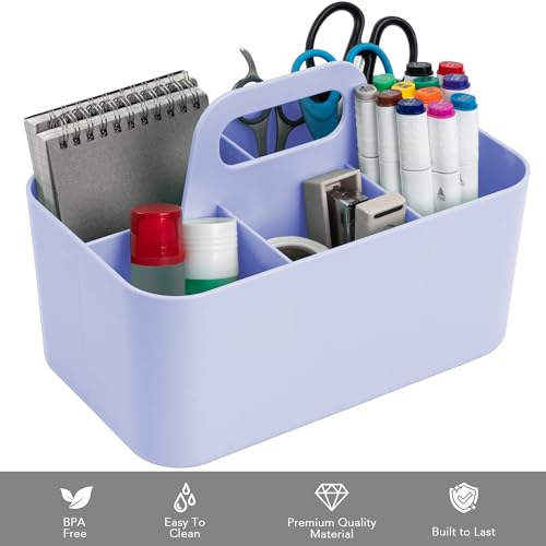 Tiawudi Multipurpose Caddy Organizer, Plastic Caddy with Handle, Stackable Desk Organizer for Stationery, Marker and Pencil, Office Supplies Organizer, Dorm Caddy - color: Violet, size: Rectangle