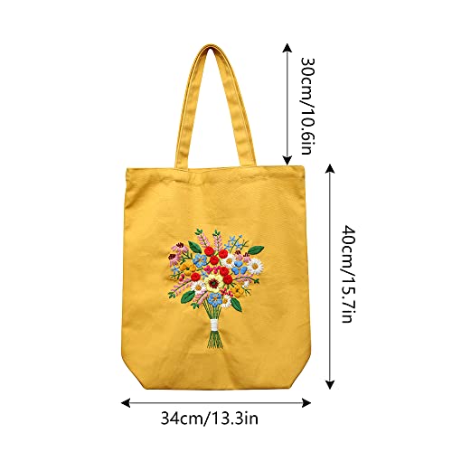 MAMUNU Canvas Tote Bag Embroidery Kit with Pattern for Beginners, Arts and DIY Crafts Kits for Adults, Include Instructions Embroidery Bag, Embroidery Hoops, Color Threads and Tool (Yellow) - color: Yellow