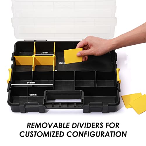 MIXPOWER 2 Pieces 34-Compartment Toolbox Organizer sets, 20 Removable Dividers, Black/Yellow, 2 Pieces Set, Excellent for Screws, Nuts, Small Parts (Pack of 2) - size: Black/Yellow (Pack of 2)