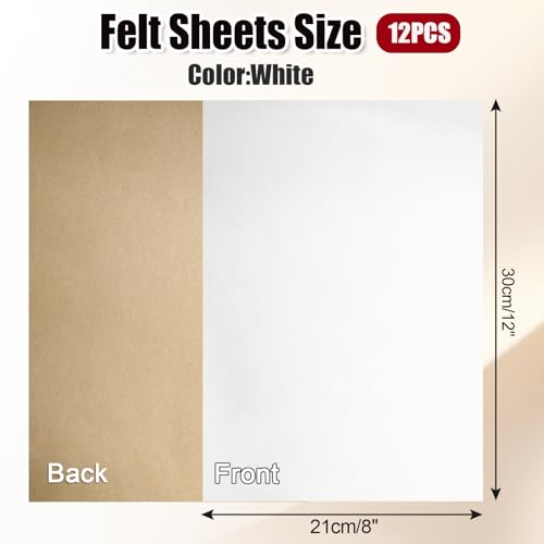 Biaungdo Self Adhesive Felt Sheets, White, 12 Pcs, 8 x 12 Inch - color: White