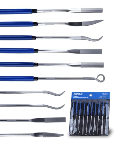 HIPULX Diamond File Set, 10 Shapes Needle File Portable Mini Files for Metal, Glass, Ceramic, Jewelry, 3D Print, Hardened Steel, with Non-Slip Rubber Grip 5.5-Inch - color: MODEL B