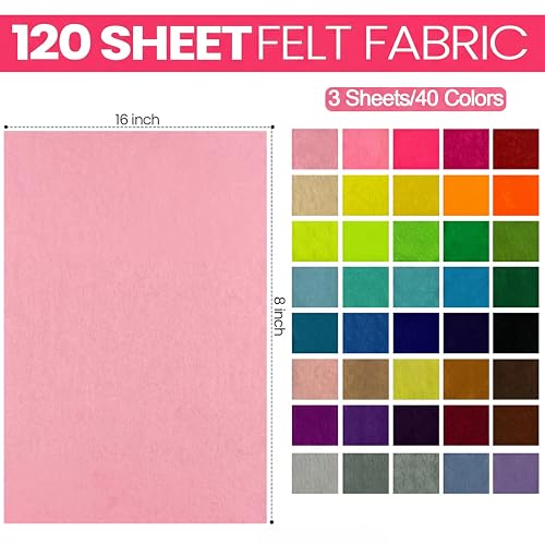 Reginary 120 Pcs 8 x 16 Inch Felt Sheets Bulk for Craft 40 Assorted Color Felt Fabric Squares Stiff Paper for Back to School Festival Holiday DIY Craft Sewing Patchwork - size: 8 x 16 Inch